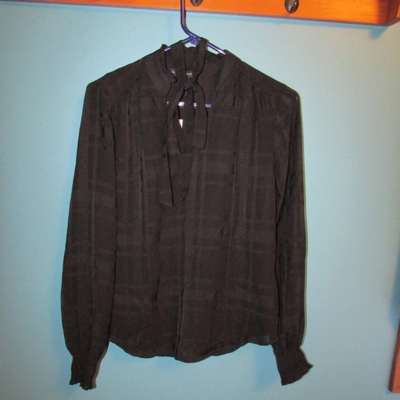 WHBM Tie-Neck Shadow Stripe Plaid Blouse - Picture 4 of 10